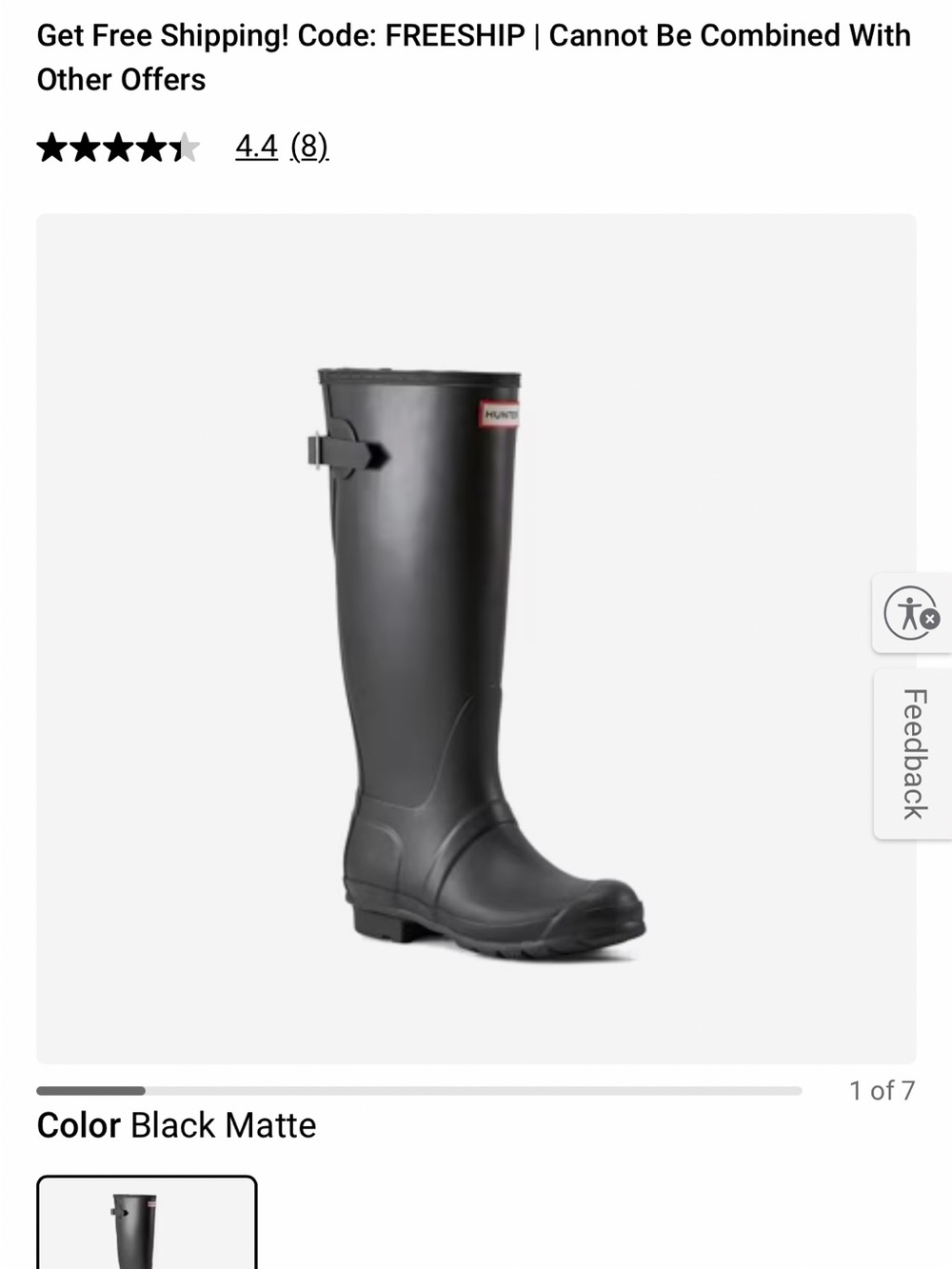 Hunter Black Matte Tall Rubber Rain Boot for Men